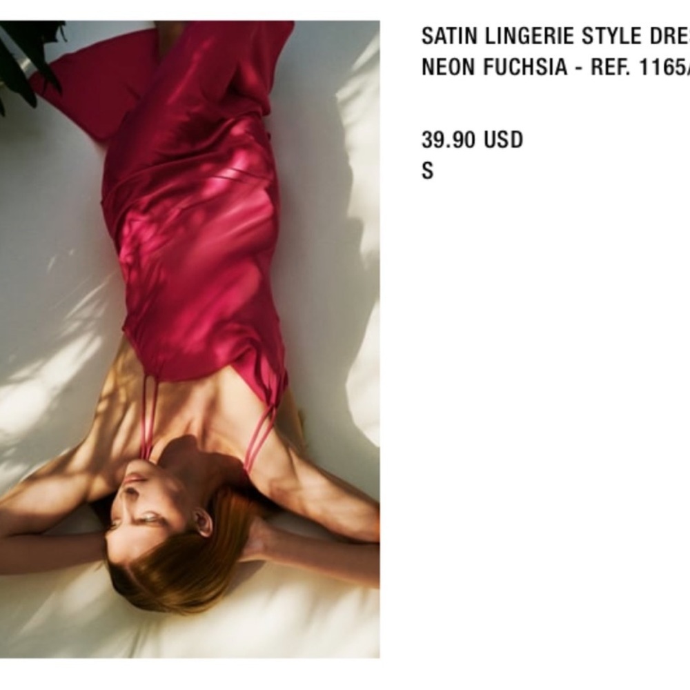 ZARA Pink SATIN LINGERIE STYLE DRESS NWT - Picture 7 of 7
